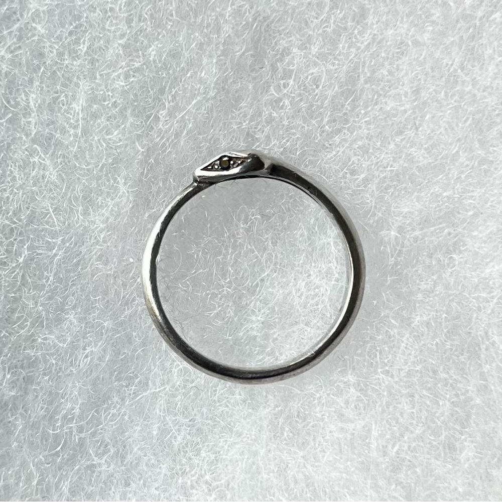 Artisan Silver Ourobouros Snake Ring With Black CZ Eyes size 7